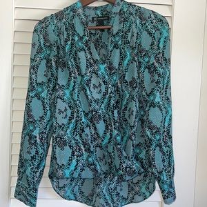 INC International Concepts Popover Blouse Turquoise Black Snake print 0